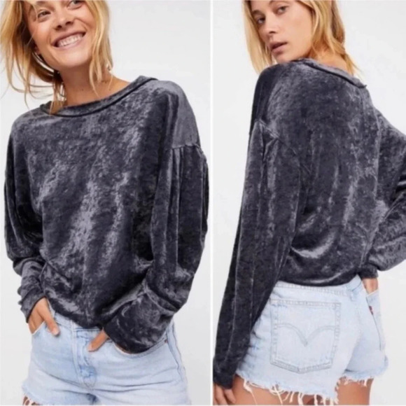We The Free Tops - We the Free Milan Crushed Velvet Long Sleeve‎ Velour Pullover Top Grey Sz XS